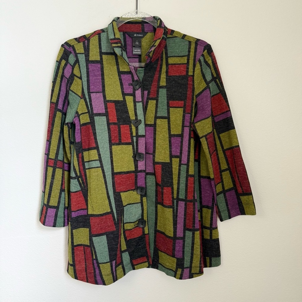 Ali Miles Women's Multicolor Cardigan Geometric Art Oversized Women’s Size S